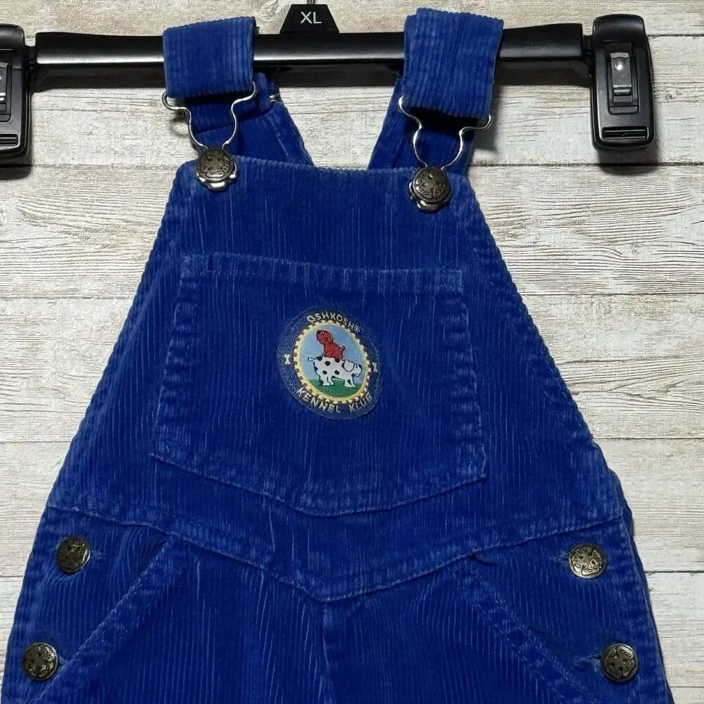 Vintage 90s OshKosh Bgosh Kennel Klub Blue Corduroy Overalls Made in USA Sz 3T